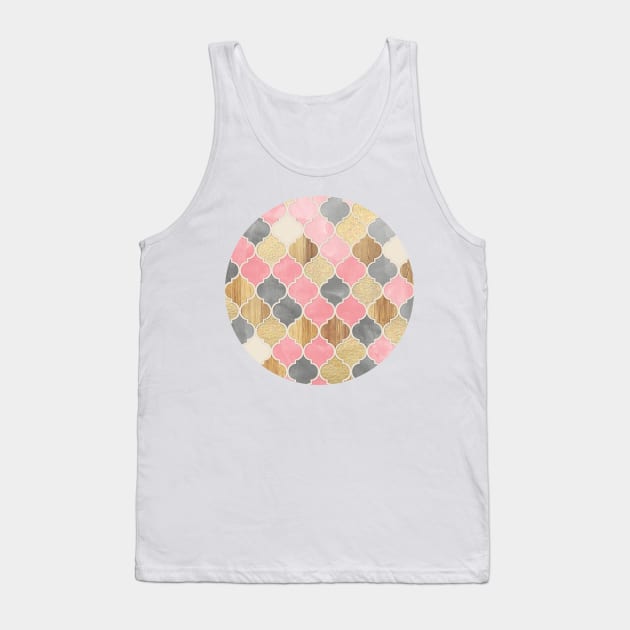 Silver Grey, Soft Pink, Wood & Gold Moroccan Pattern Tank Top by micklyn